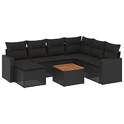 vidaXL Salon de jardin 8 pcs avec coussins noir résine tressée