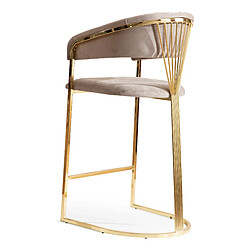 Vivenla Tabouret de bar design en acier inoxydable doré et revêtement en velours beige collection ALARA pas cher