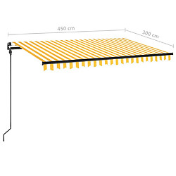 vidaXL Auvent manuel rétractable avec LED 450x300 cm Jaune et blanc pas cher