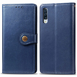 Wewoo Housse Coque Pour Galaxy A90 5G Rétro solide en cuir de couleur Boucle Etui de protection téléphone portable avec cadre photo et fente carte et porte-monnaie et fonction de support Bleu