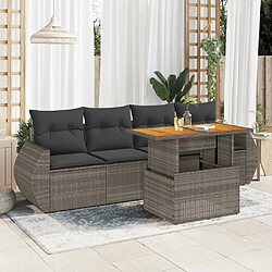 vidaXL Salon de jardin 5 pcs avec coussins gris résine tressée