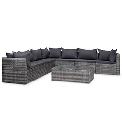 vidaXL Salon de jardin 8 pcs avec coussins Résine tressée Gris