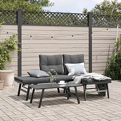 vidaXL Ensemble de bancs de jardin avec coussins 3 pcs noir