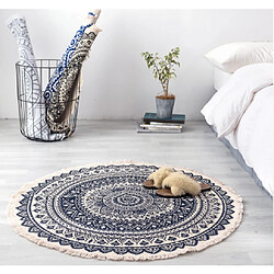 Universal Tapis rond marocain 60cm Tapis en tissu de coton à franges bohémiennes Tapis de porte Décoration Gouttes | Tapis (noir et bleu)