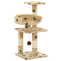 Helloshop26 Arbre à chat griffoir grattoir niche jouet animaux peluché en sisal 65 cm beige motif de pattes 3702044