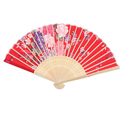 Eventail à main japonais en tissu de bambou vintage avec ventilateur rouge