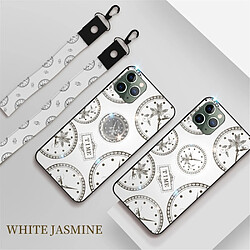 Wewoo Coque Rigide Pour iPhone 11 horloge à la mode motif strass téléphone mobile shell avec support / corde à la main / lanière blanc