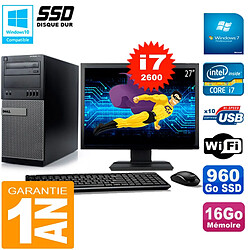 PC Tour DELL 7010 Ecran 27" Core I7-2600 RAM 16Go Disque 960 Go SSD Wifi W7 - Occasion