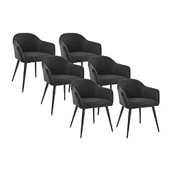 Vente-Unique Lot de 6 chaises BIBO - avec accoudoirs - Effet velours & métal - Noir 