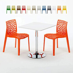 Grand Soleil Table Carrèe Blanc + 2 Chaises Colorées