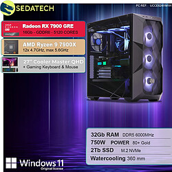 Sedatech Pack PC Gamer ATX Premium • AMD Ryzen 9 7900X • RX 7900 GRE • 32Go DDR5 • 2To SSD M.2 • Windows 11 • Moniteur 27''