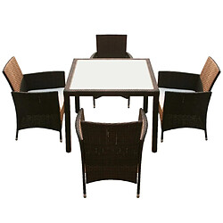 Avis Maison Chic Mobilier à dîner 5 pcs de jardin avec coussins - Ensemble table et chaises d'extérieur - Salon/Mobilier de jardin classique Résine tressée Marron -MN21725