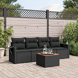 Maison Chic Salon de jardin 5 pcs avec coussins | Ensemble de Table et chaises | Mobilier d'Extérieur noir résine tressée -GKD13521