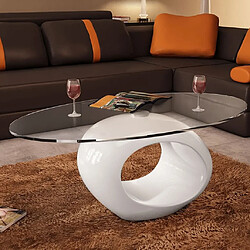 Maison Chic Table basse pour salon | Table à café avec dessus de table en verre ovale Blanc brillant -GKD67623 pas cher