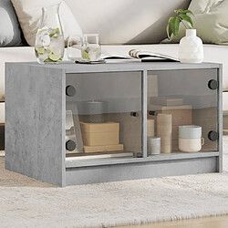 vidaXL Table basse avec portes en verre gris béton 68x50x42 cm