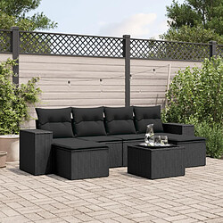 vidaXL Salon de jardin 7 pcs avec coussins noir résine tressée