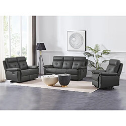 Vente-Unique Canapé 3 places et fauteuil relax en cuir gris VINETA