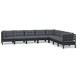 Maison Chic Salon de jardin 8 pcs + coussins - Mobilier/Meubles de jardin - Table et chaises d'extérieur Noir Bois de pin solide -MN32950