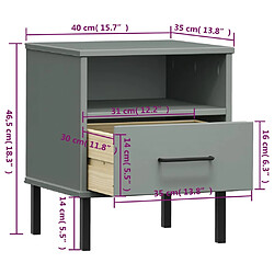 vidaXL Table de chevet avec pieds en métal Gris Bois pin massif OSLO pas cher