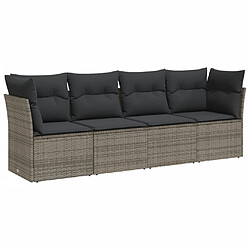 vidaXL Salon de jardin 4 pcs avec coussins gris résine tressée