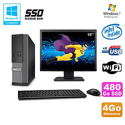 Lot PC Dell Optiplex 3020 SFF G3220 3GHz 4Go 480Go SSD DVD Wifi W7 + Ecran 19" - Occasion