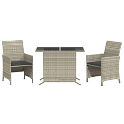 Maison Chic Ensemble de bistro 3 pcs coussins,Table + chaises + coussins de jardin gris clair résine tressée -GKD155810