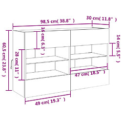 vidaXL Meuble TV mural avec lumières LED noir 98,5x30x60,5 cm pas cher