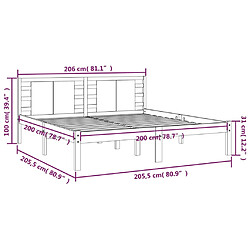 vidaXL Cadre de lit sans matelas gris 200x200 cm bois massif de pin pas cher