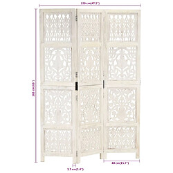 vidaXL Cloison de séparation 3 panneaux Blanc 120x165 cm Bois manguier pas cher