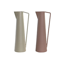 Vase DKD Home Decor 12 x 10 x 35 cm Beige Rose Fer (2 Unités)