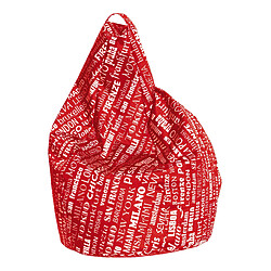 Alter Pouf avec motif d'écriture, rouge et blanc, Dimensions 80 x 120 x 80 cm