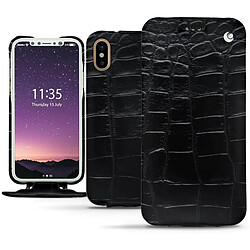 Housse cuir Apple iPhone Xs - Rabat vertical - Crocodile nero ( Noir / Black) - NOREVE