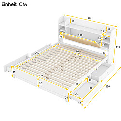 ComfortXL Lit 180*200cm Avec Tête De Lit Partiellement Rabattable- Blanc pas cher