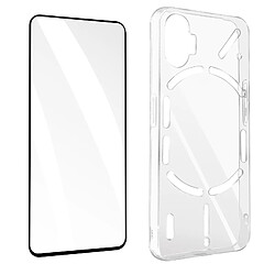 Avizar Coque Nothing Phone 1 Silicone Gel Souple et Film Verre Trempé 9H Contour noir