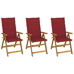 Maison Chic Lot de 3 Chaises pliables d'extérieur avec coussins | chaises de jardin | Fauteuil Relax Bois d'acacia -GKD85160