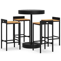 vidaXL Ensemble de bar jardin 5 pcs noir poly rotin/bois massif acacia