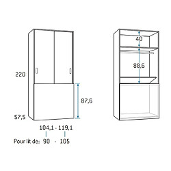 Inside 75 Armoire penderie 119,1 x 57,5 x 220 cm portes coulissantes coffre rabattable hauteur 87 cm