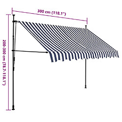 vidaXL Auvent manuel rétractable avec LED 300 cm Bleu et blanc pas cher