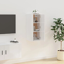 Acheter Maison Chic Meuble TV scandinave mural Banc TV suspendu pour salon - Blanc brillant 40x34,5x80 cm -MN64409