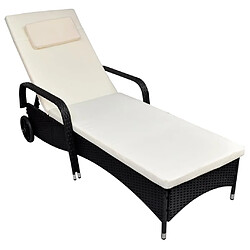 Helloshop26 Transat chaise longue bain de soleil lit de jardin terrasse meuble d'extérieur avec coussin et roues résine tressée noir 02_0012450