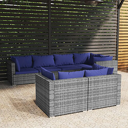 vidaXL Salon de jardin 7 pcs avec coussins Gris Résine tressée