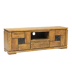 BOIS & CHIFFONS Meuble TV bois sculpté bicolore 160 2P 1T | Acacia Maya