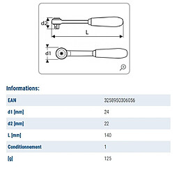 Stanley Expert by Facom - Cliquet parcmètre à verrouillage 1/4"" 140 mm - E030605