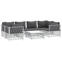 Avis Maison Chic Salon de jardin 7 pcs + coussins - Mobilier/Meubles de jardin - Table et chaises d'extérieur blanc acier -MN45781