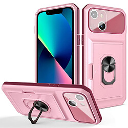 Coque en TPU + acrylique anti-rayures avec béquille et porte-carte Rose/vin rouge pour votre iPhone 13 6.1 pouces