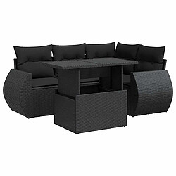 vidaXL Salon de jardin 5 pcs avec coussins noir résine tressée