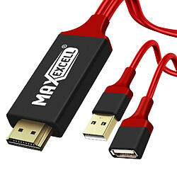 Câble USB Femelle MHL Vers HDMI Mâle + USB Mâle HD 2K Max excell Noir / Rouge