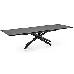 Inside 75 Table repas extensible 12 couverts DUEL 300cm pieds métal noir plateau céramique gris