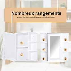 Acheter Homcom Armoire murale salle de bain armoire à glace placard de rangement toilettes 1 porte + étagères latérales MDF blanc