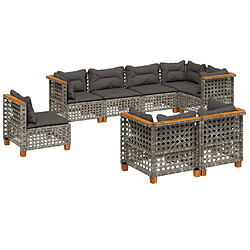 vidaXL Salon de jardin 8 pcs avec coussins gris résine tressée